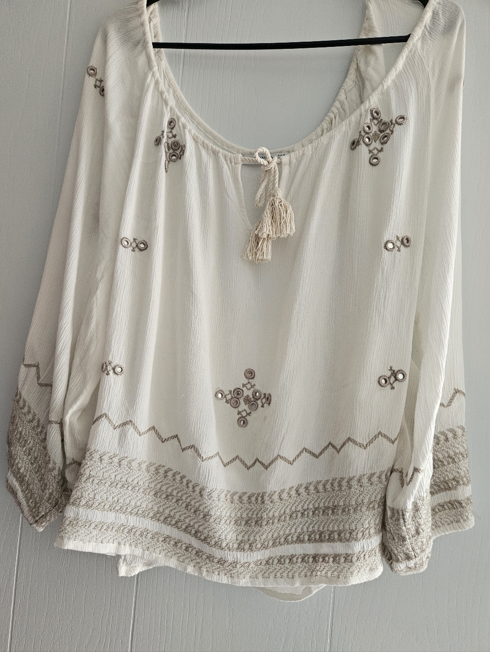 Bohemian Embroidered Cream Peasant Blouse